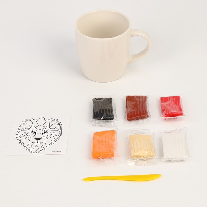 Набор для декора кружки полимерной глиной. Лепка на кружке «Полигональный лев» Набор для декора кружки полимерной глиной. Лепка на кружке «Полигональный лев»