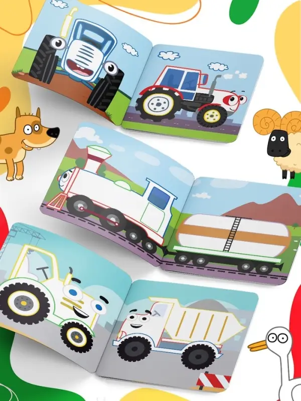 Многоразовая раскраска &laquo;Транспорт&raquo;, 12 стр., 16&times;16 см, Синий трактор