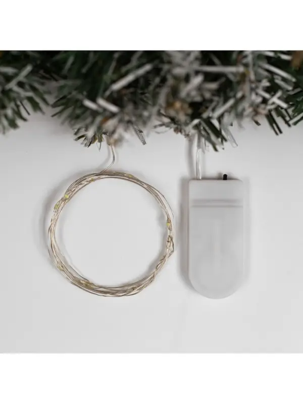 Гирлянда &laquo;Нить&raquo; 1 м роса, IP20, серебристая нить, 10 LED, батарейки CR2032&times;2 (в комплекте), свечение белое
