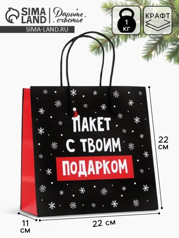 Пакет подарочный новогодний &laquo;Твой подарок&raquo;, 22&times;22&times;11 см
