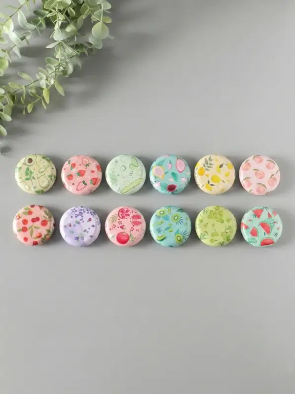 Шкатулка металл круглая "Фрукты и овощи" набор 12 шт 6,8х6,8х1,7 см