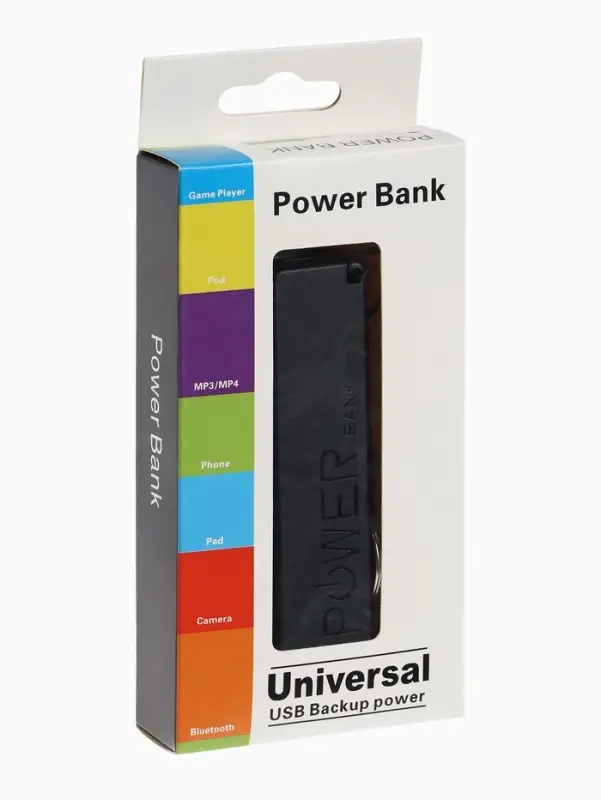 Внешний аккумулятор PB-03, 2200 мАч, USB, 1 А, крепление кольцо, чёрный