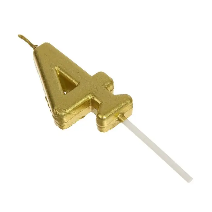 Свеча в торт на шпажке «Цифра 4», золотая, 4.5×2.5 см Свеча в торт на шпажке «Цифра 4», золотая, 4.5×2.5 см