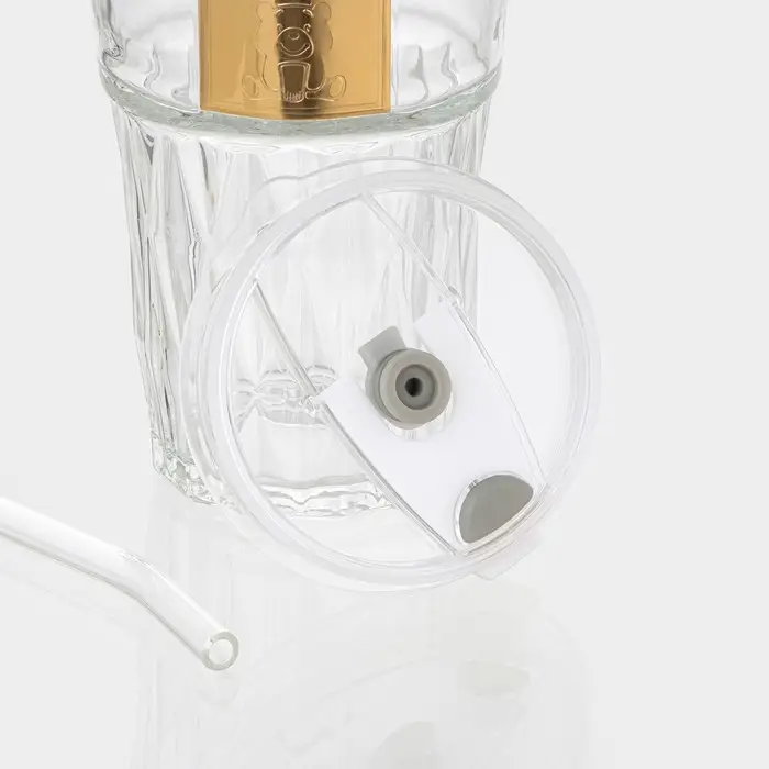 Стакан стеклянный с крышкой и трубочкой &laquo;Крона&raquo;, 400 мл