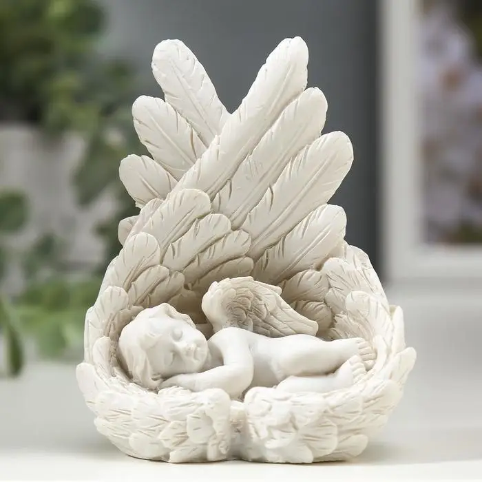 Сувенир полистоун Сувенир полистоун "Белоснежный ангел малыш спящий в крыльях" 8,5х7х4 см