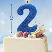 Свеча в торт &laquo;Соло. Цифра 2&raquo;, 8.2 см, синий блеск