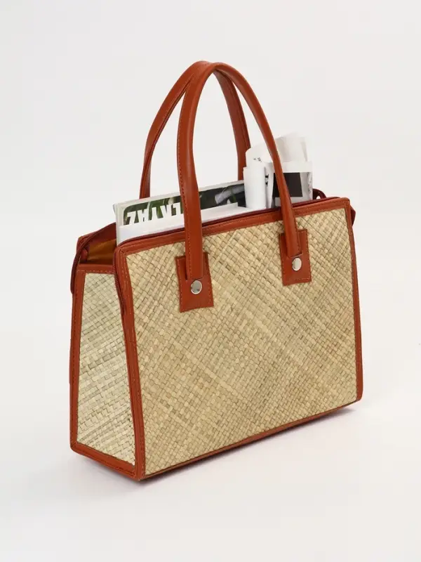 Сумка плетёная на молнии из пандана, 35&times;12&times;40 см, светло-коричневая