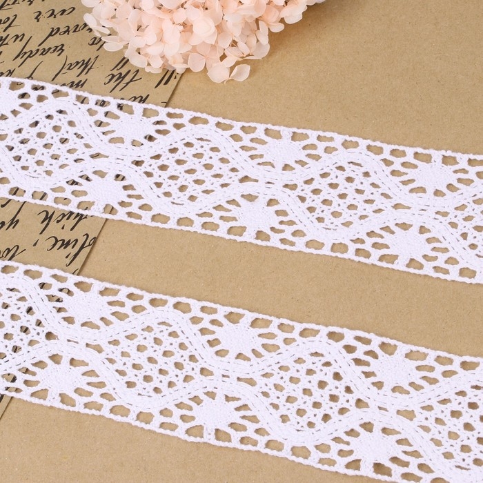 Кружево вязаное, 65 мм × 10 ± 1 м, цвет белый Кружево вязаное, 65 мм × 10 ± 1 м, цвет белый