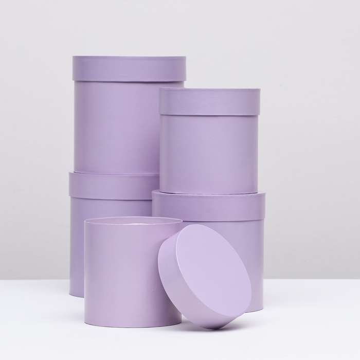 Набор круглых коробок 5в1 Сирень перламутровая Набор круглых коробок 5в1 Сирень перламутровая", 20 × 20 ‒15 × 15 см