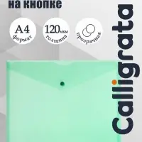 Папка-конверт на кнопке А4, 120 мкм, Calligrata, прозрачная, зелёный МИКС
