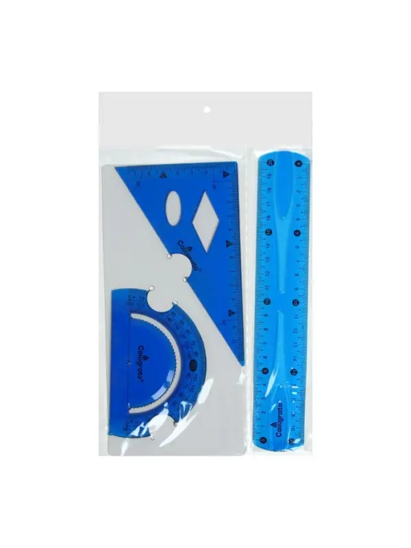 Набор геометрический Calligrata, силиконовый, гибкий, 3 предмета (линейка 20 см, угольник, транспортир), МИКС
