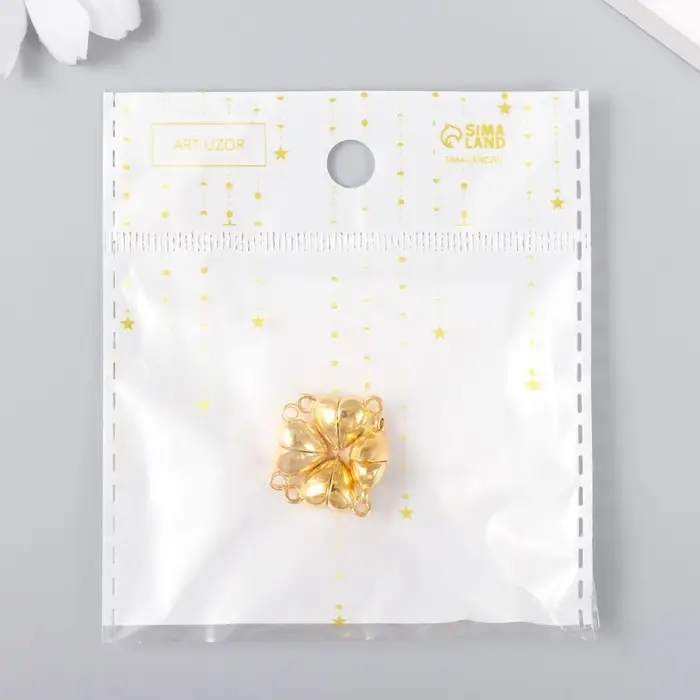 Фурнитура для бижутерии и украшений, замок магнитный &laquo;Арт Узор. Сердечко&raquo;, 2 шт., металл, золото, 1.2&times;1.2 см