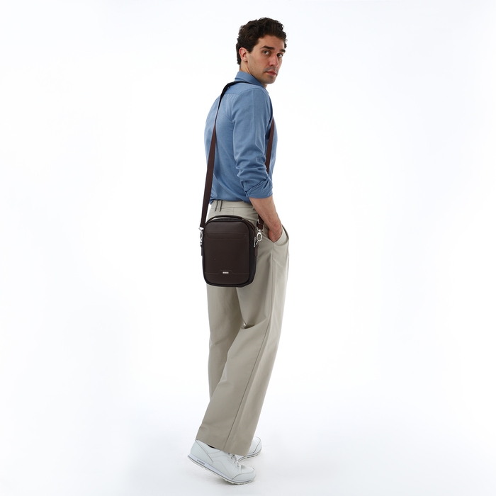 Сумка мужская через плечо TEXTURA, искусственная кожа, цвет коричневый