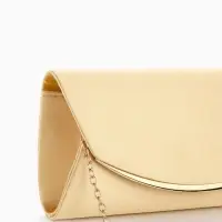 Сумка-клатч женская вечерняя на магните, на золотистой цепочке, однотонная, бежевая