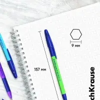 Ручка шариковая ErichKrause R=301 Neon Stick & Grip, узел 0.7-1.0 мм, синяя, резиновый упор, МИКС