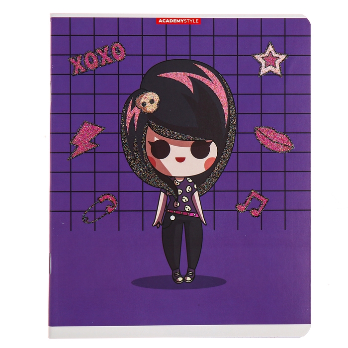Тетрадь 48 листов в клетку Тетрадь 48 листов в клетку "Девочки готы", обложка мелованный картон, глиттер, МИКС
