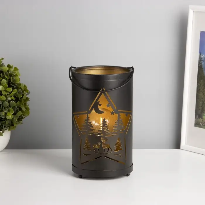 Фигурка световая RISALUX &laquo;Фонарь: Ночной лес&raquo;, LED-ночник, 3&times;ААА, чёрный, 12&times;12&times;20.5 см
