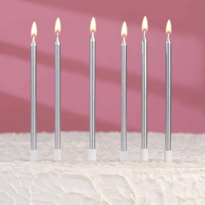 Свечи в торт коктейльные Свечи в торт коктейльные "Шайн", 6 шт, 10 см, серебряный металлик