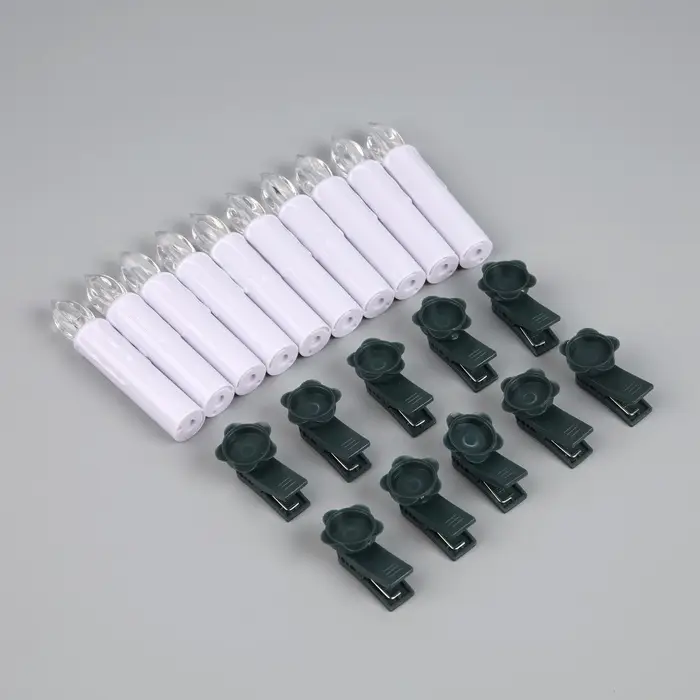 Светодиодные свечи на прищепках 10 см, 10 штук, от батареек ААх1, пульт ДУ, свечение тёплое белое