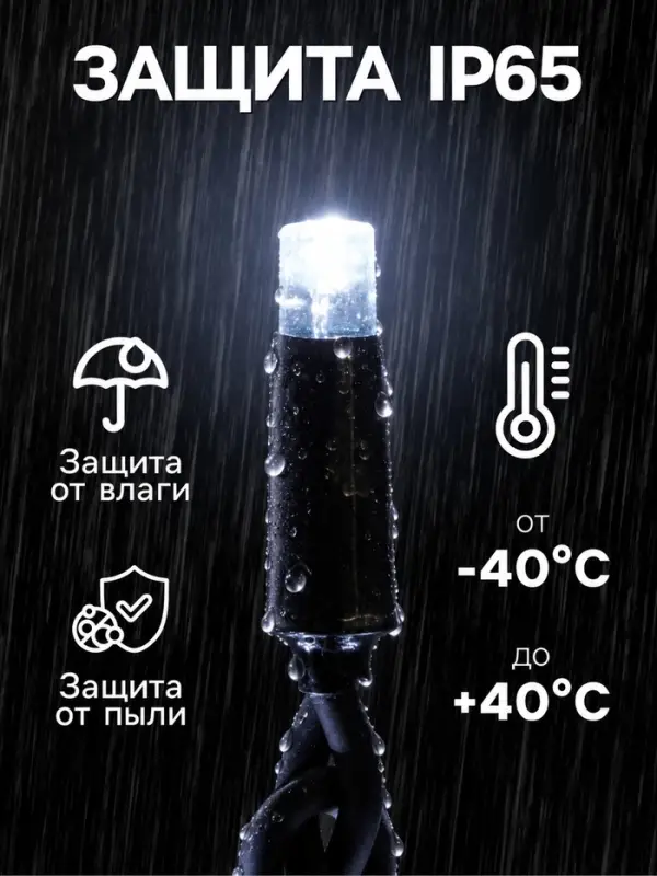 Гирлянда &laquo;Бахрома&raquo; 3&times;0.6 м, IP65, УМС, тёмная нить каучук, 144 LED, свечение белое, мерцание, 220 В