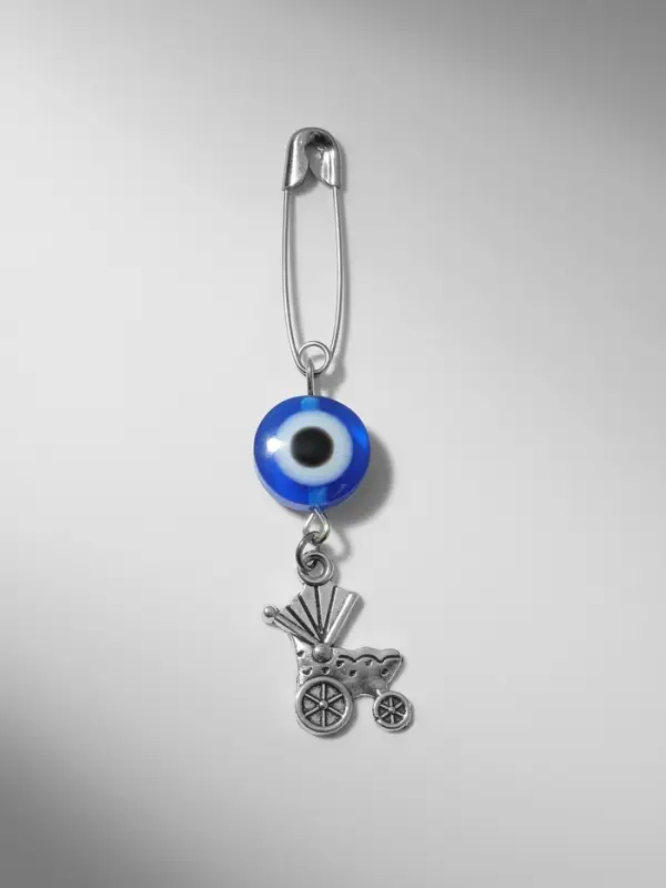 Булавка-оберег «Для детей», коляска, 2.2 см, синяя в серебре