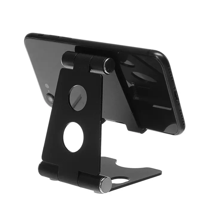 Подставка для телефона, регулятор наклона, разъём для провода, металлическая, чёрная