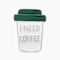 Значок &laquo;Мне нужен кофе&raquo;, бело-зелёный в серебре