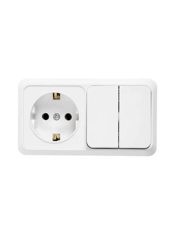 Выключатель с розеткой горизонтальный TANGO, 16 А, 2 клавиши + розетка, IP 20, открытой проводки с з