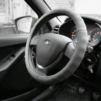 Оплетка на руль (нат. кожа) AVS GL-165L-GR (размер L, серый) - Серия "Classic"