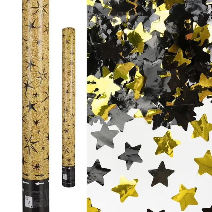 Хлопушка пневматическая "Звездные искры" Звезды" фольга, золото/черный, металлик (24/60 см)