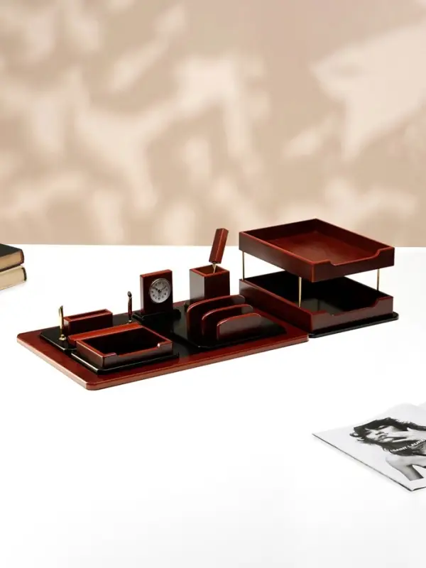 Набор настольный 7 в 1 (карандашница, подставка для ручек, визитница, часы Д-010, этажерка, нож)