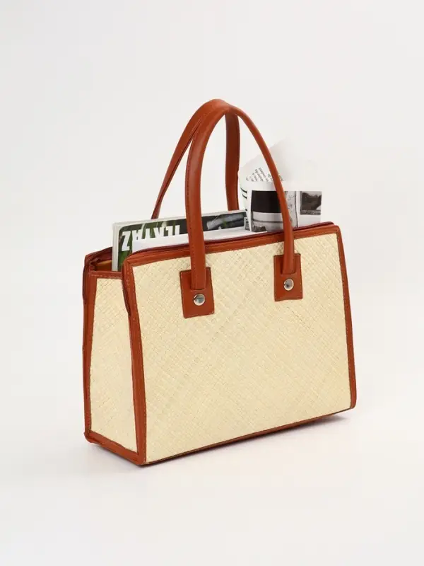 Сумка плетёная на молнии из пандана, 35&times;12&times;40 см, бежево-коричневая