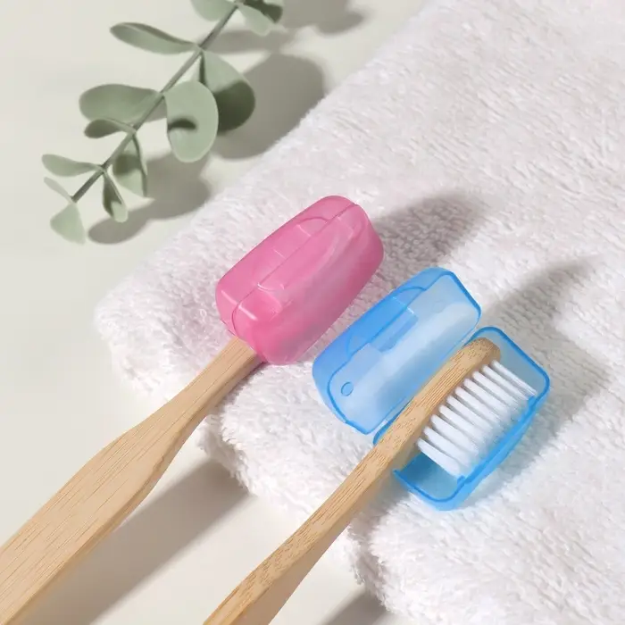 Колпачок - футляр для зубной щётки, набор - 2 шт., 3.8×2.2×1.8 см, розовый, голубой