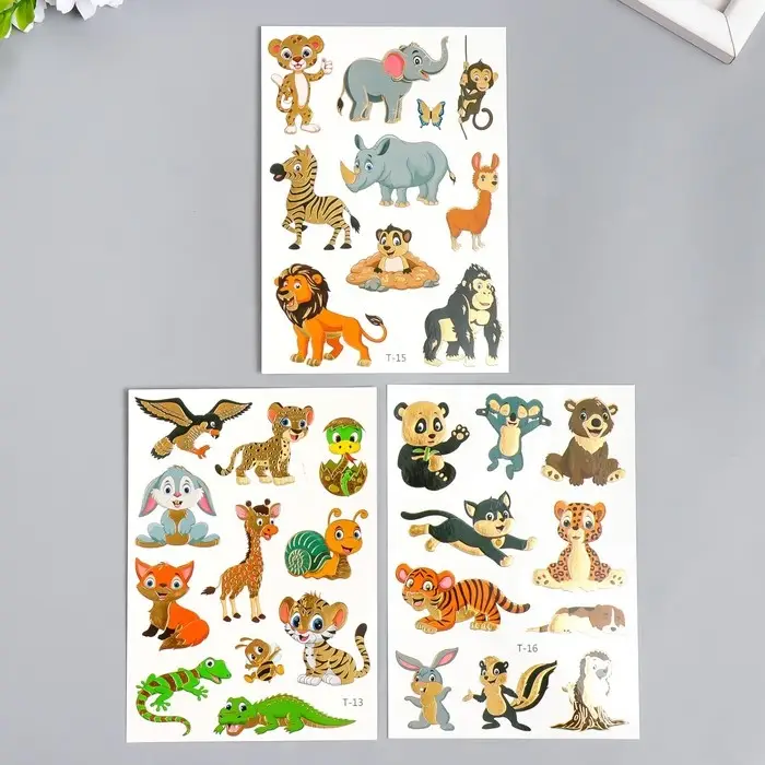 Переводные тату на тело цветная с золотом «Звери», 15×10.5 см, МИКС