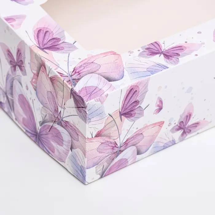 Коробка складная с окном под зефир &laquo;Пастельные бабочки&raquo;, 25&times;15&times;7 см