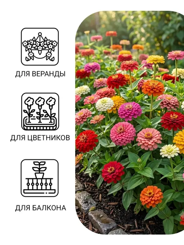 Семена цветов Цинния "Дюймовочка", смесь окрасок, О, 0,3 г