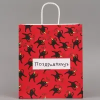 Пакет подарочный крафтовый, упаковка, &laquo;Поздравляю&raquo;, 28&times;32&times;15 см