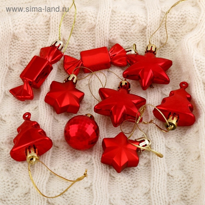 Набор украшений пластик 10 шт Набор украшений пластик 10 шт "Санда" красный