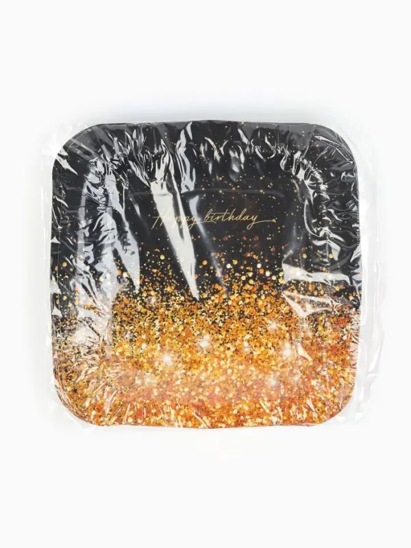 МП Тарелка одноразовая бумажная квадратная Happy Birthday, 21 см (10 шт.)