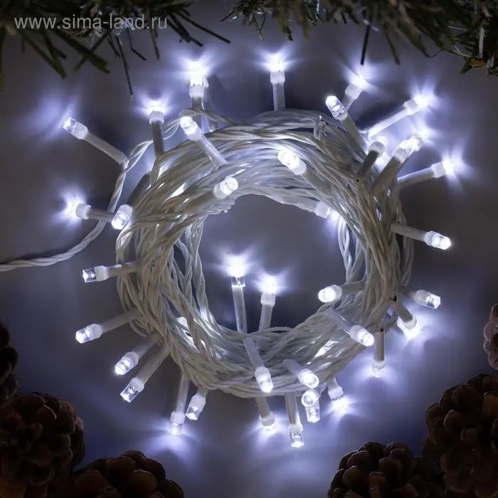 Гирлянда &laquo;Нить&raquo; 5 м, IP20, белая нить, 50 LED, 8 режимов, 220 В, свечение белое