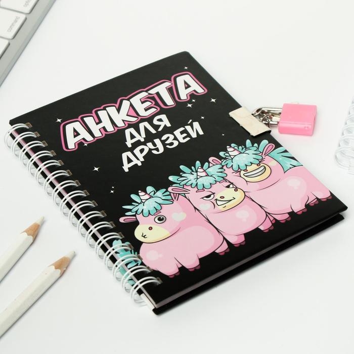Анкета на замочке, в твердой обложке А6, 40 листов «Все друзья в сборе»