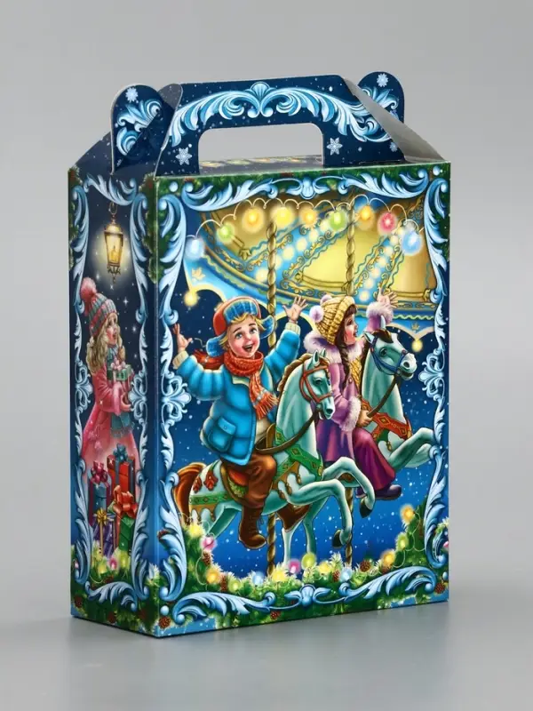 Подарочная коробка новогодняя «Новогодняя карусель» 14×6×21 см Подарочная коробка новогодняя «Новогодняя карусель» 14×6×21 см