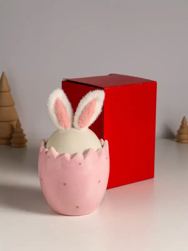 Сувенир керамика, текстиль  Сувенир керамика, текстиль "Зайчик в яйце" розовый 9х9х15,5 см