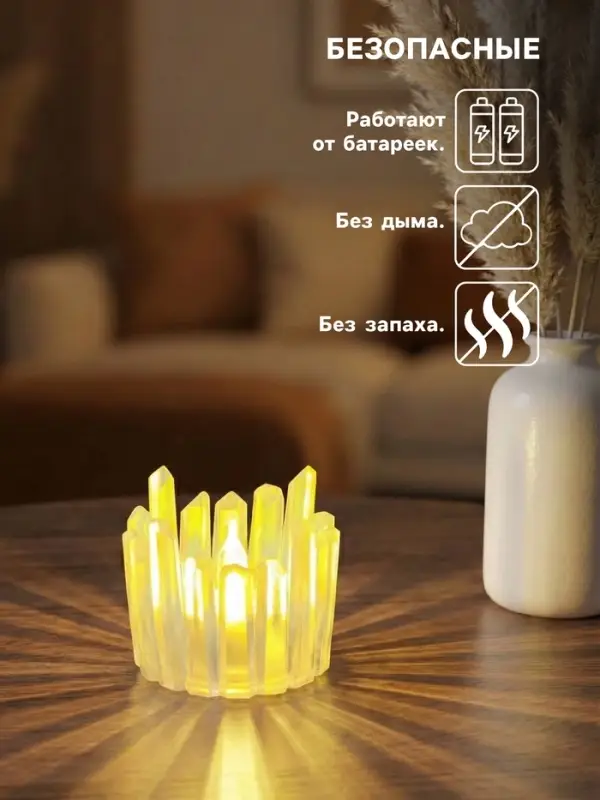 Светодиодная свеча LED - ночник RISALUX &laquo;Снежная королева&raquo;, от батареек 3&times;LR1130, прозрачный, 5.5&times;5.5&times;5 см