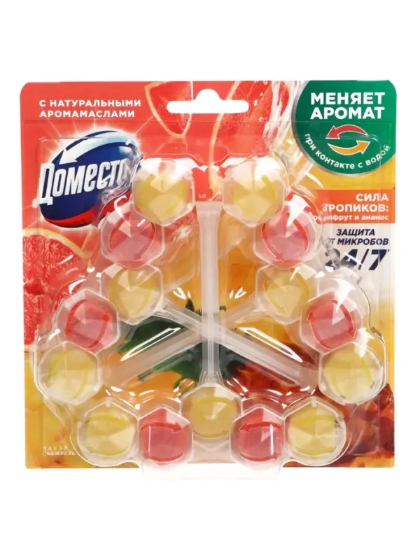 Туалетные блоки для очищения унитаза ДОМЕСТОС сила тропиков, 3 шт по 50 г