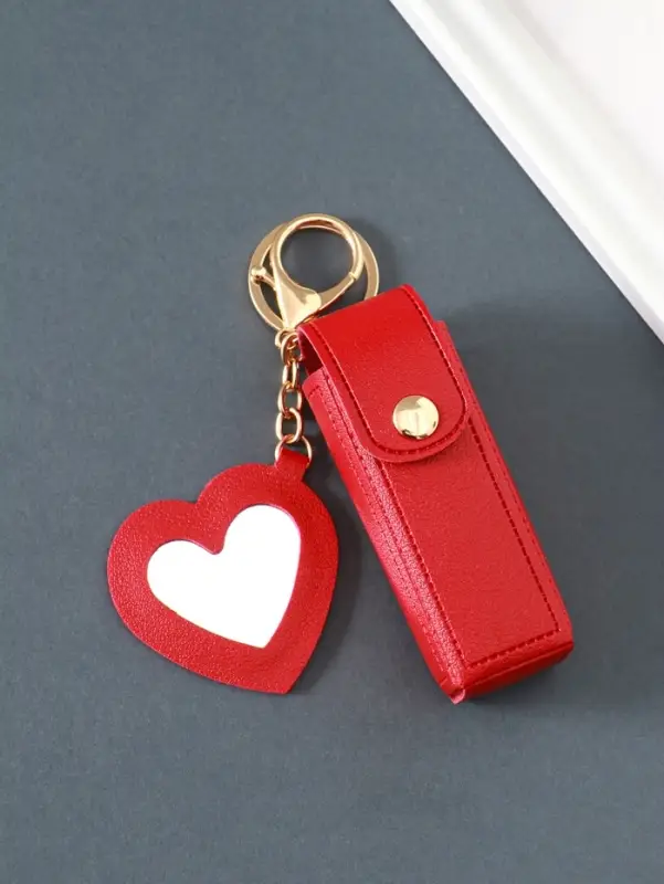 Брелок кожзам с карабином, с зеркалом "Для помады" красный 9,2х3х3,5 см