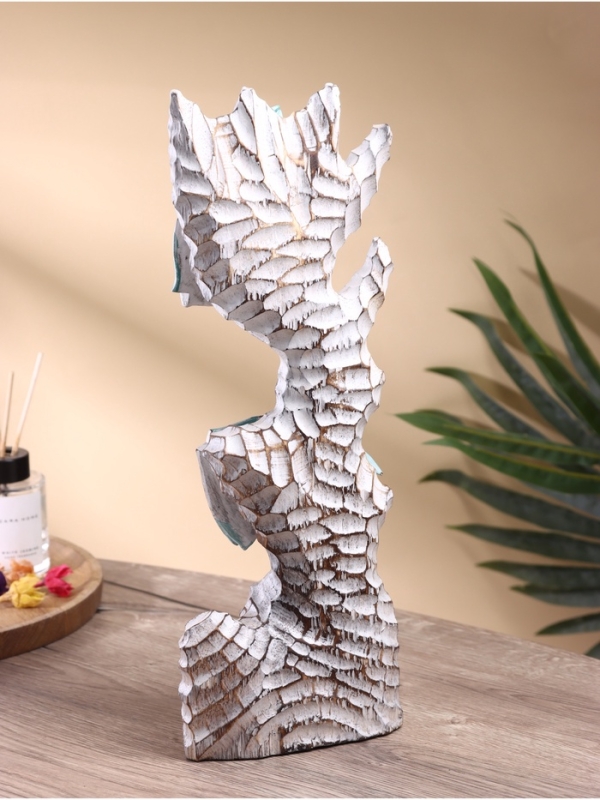 Скульптура "Экзотические рыбы" дерево Албезия, 15х8х40 см, цв. бирюзовый