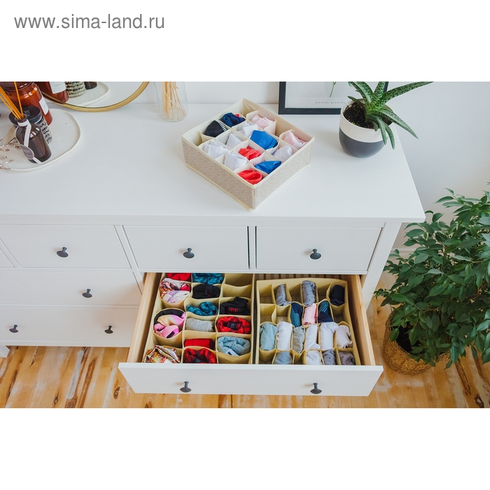 Органайзер для хранения белья Доляна «Европа», 16 ячеек, 27×25×10 см, цвет бежевый Органайзер для хранения белья Доляна «Европа», 16 ячеек, 27×25×10 см, цвет бежевый