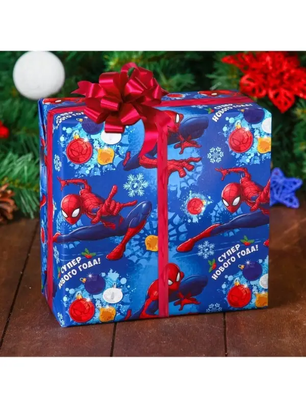 Бумага упаковочная глянцевая «С Новым Годом!», Человек-паук, 70 х 100 см Бумага упаковочная глянцевая «С Новым Годом!», Человек-паук, 70 х 100 см