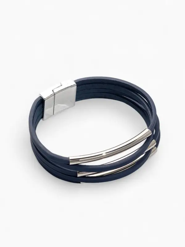 Браслет кожаный на магните &laquo;Три дуги&raquo;, L=18.5 см, синий